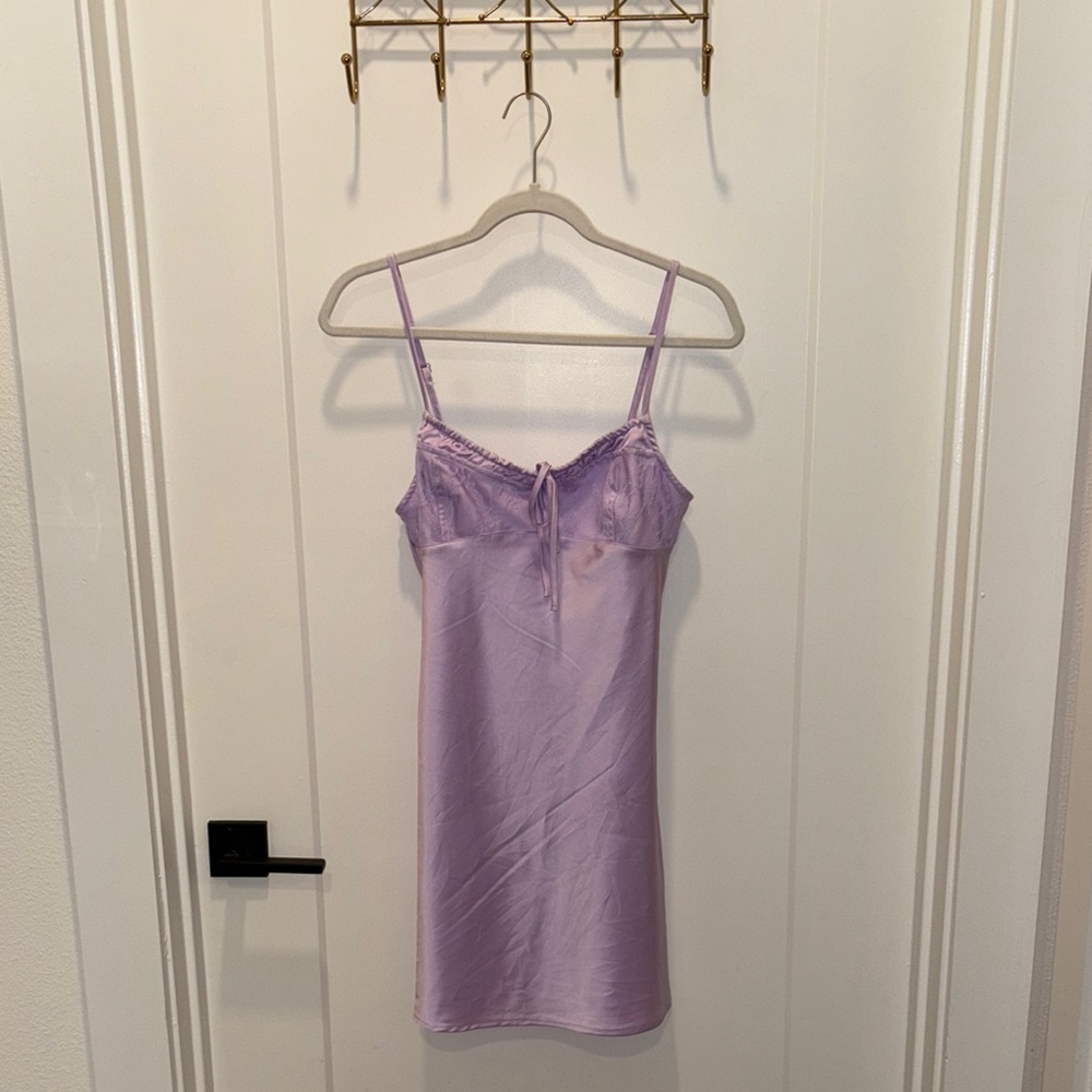 Sincerely Jules Purple Satin Chemise with Sweetheart Neckline